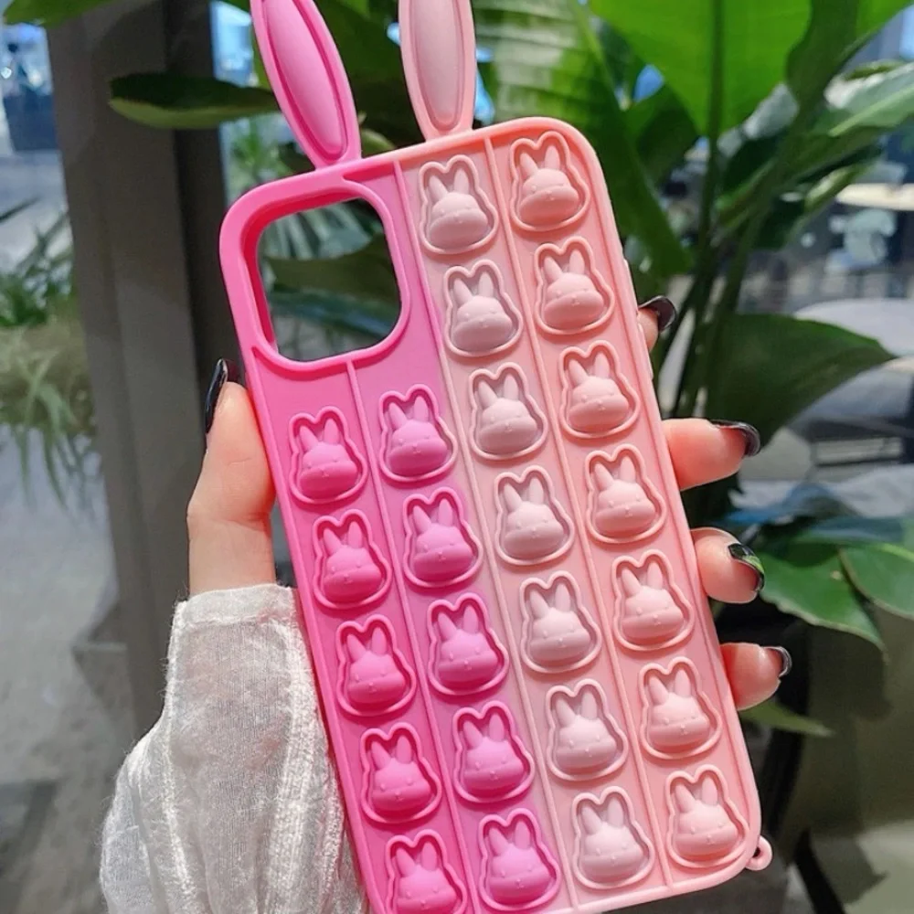 Cute Pink Ombre Bunny Pop-It Phone Case - Women Accessories